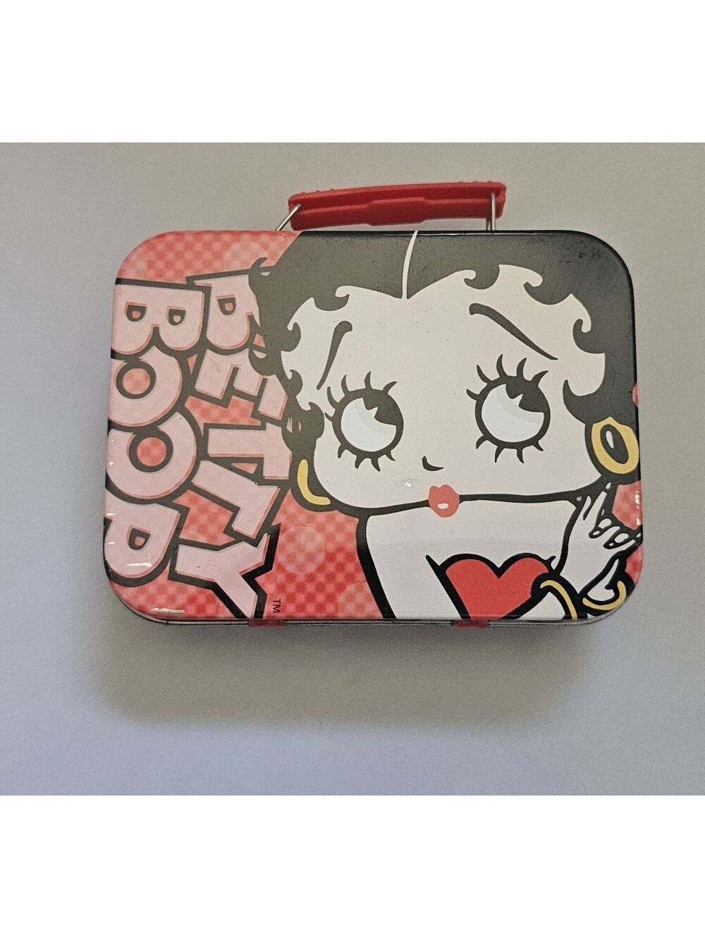 Vintage Betty Boop Metal Tin Lunch Box with Red Handle